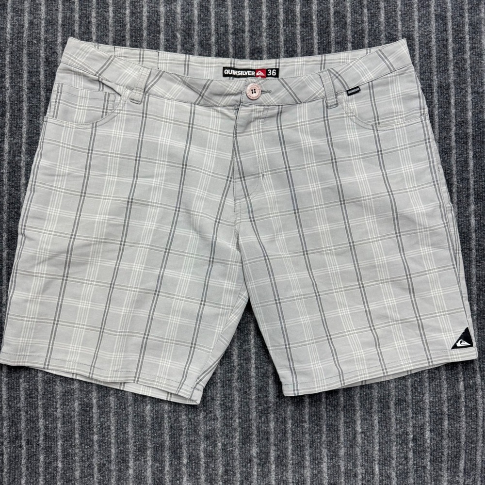 Quiksilver Mens 36 Grey Plaid Hybrid Walk Shorts Quick Dry 5-Pocket (2472)